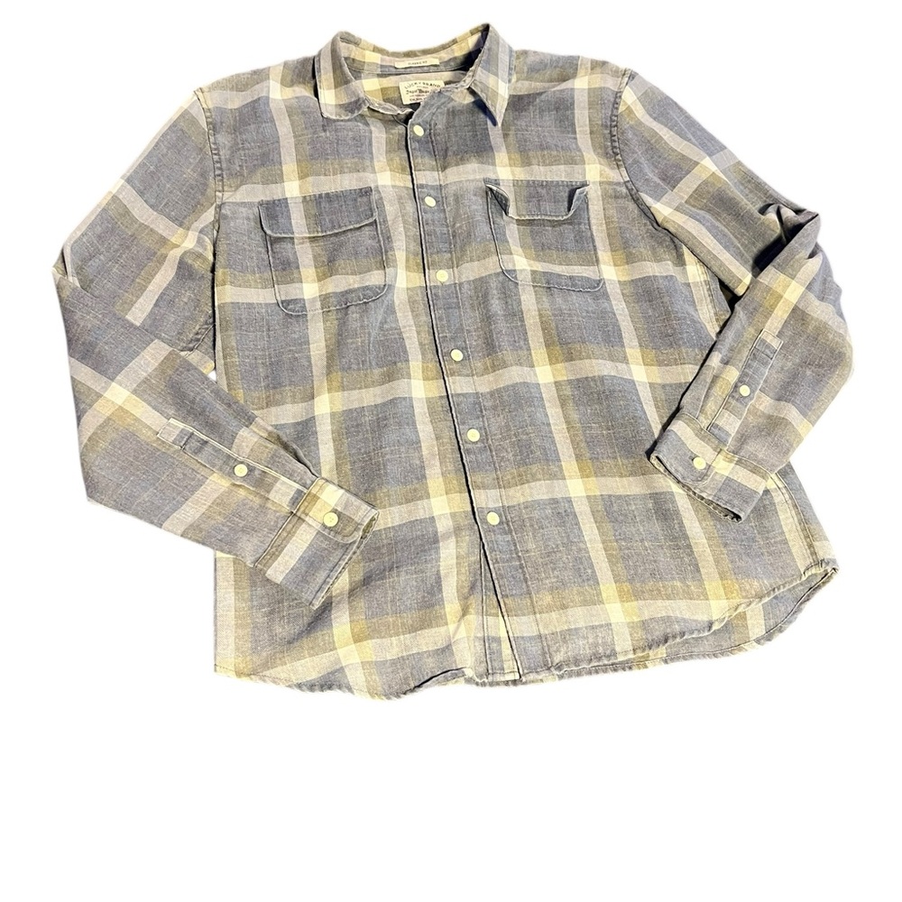 Lucky Brand Gray and Yellow Checkered Shirt